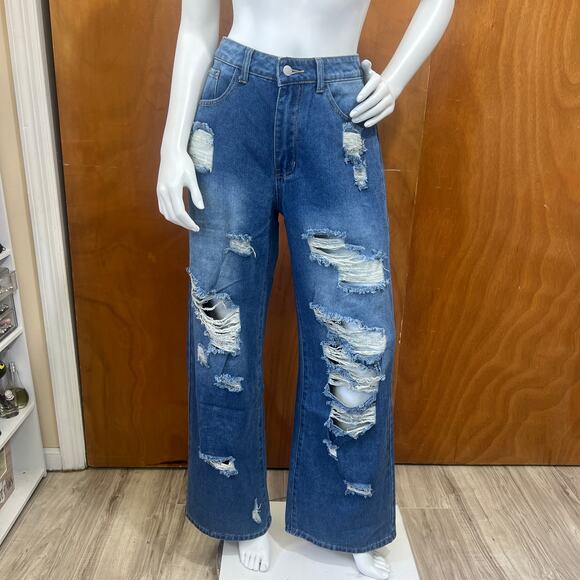 Shein Denim - Shein Women's Baggy Distressed Flared Jeans Size W30
